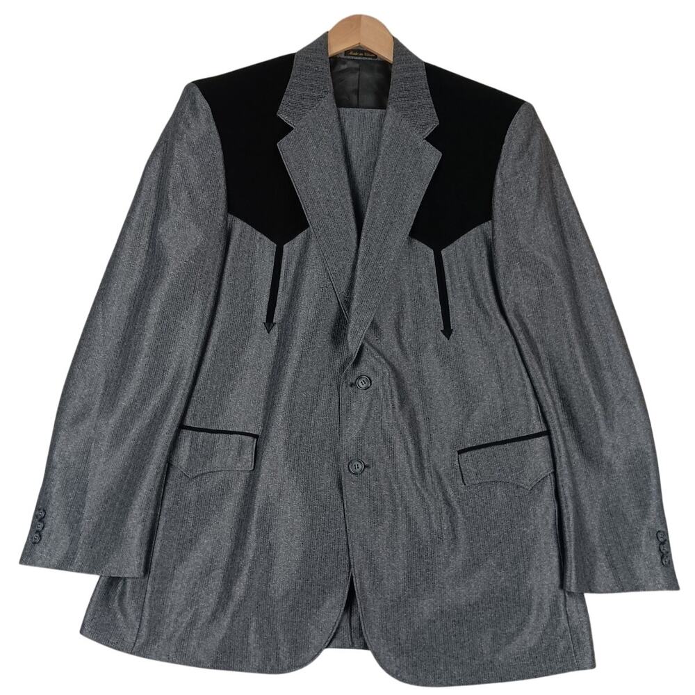 Vintage Circle S Dallas Texas Western Yoke Suit 46L SilverBlack Rockabilly Dance